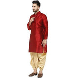 SKAVIJ Men's Art Silk Dhoti Kurta Set Ethnic Dress Red_XL