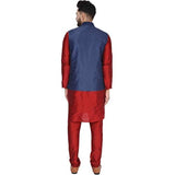 SKAVIJ Men's Art Silk Ethnic Kurta Pajama and Jacket Dress Set