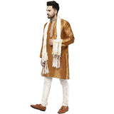 SKAVIJ Men's Dupion Silk Ethnic Kurta Pajama and Stole Dress Set Brown_Small
