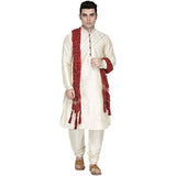 SKAVIJ Men's Art Silk Kurta Pajama and Stole Wedding Ethnic Wear