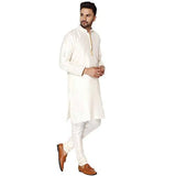 SKAVIJ Men's Art Silk Regular Kurta Pajama Stylish Traditional Clothing offwhite_Large
