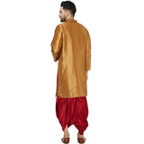 SKAVIJ Men's Art Silk Dhoti Kurta Set Ethnic Dress Brown_S