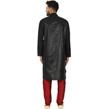 SKAVIJ Men's Jaquard Silk Stylish Kurta Pajama Party Dress Set Black_Small