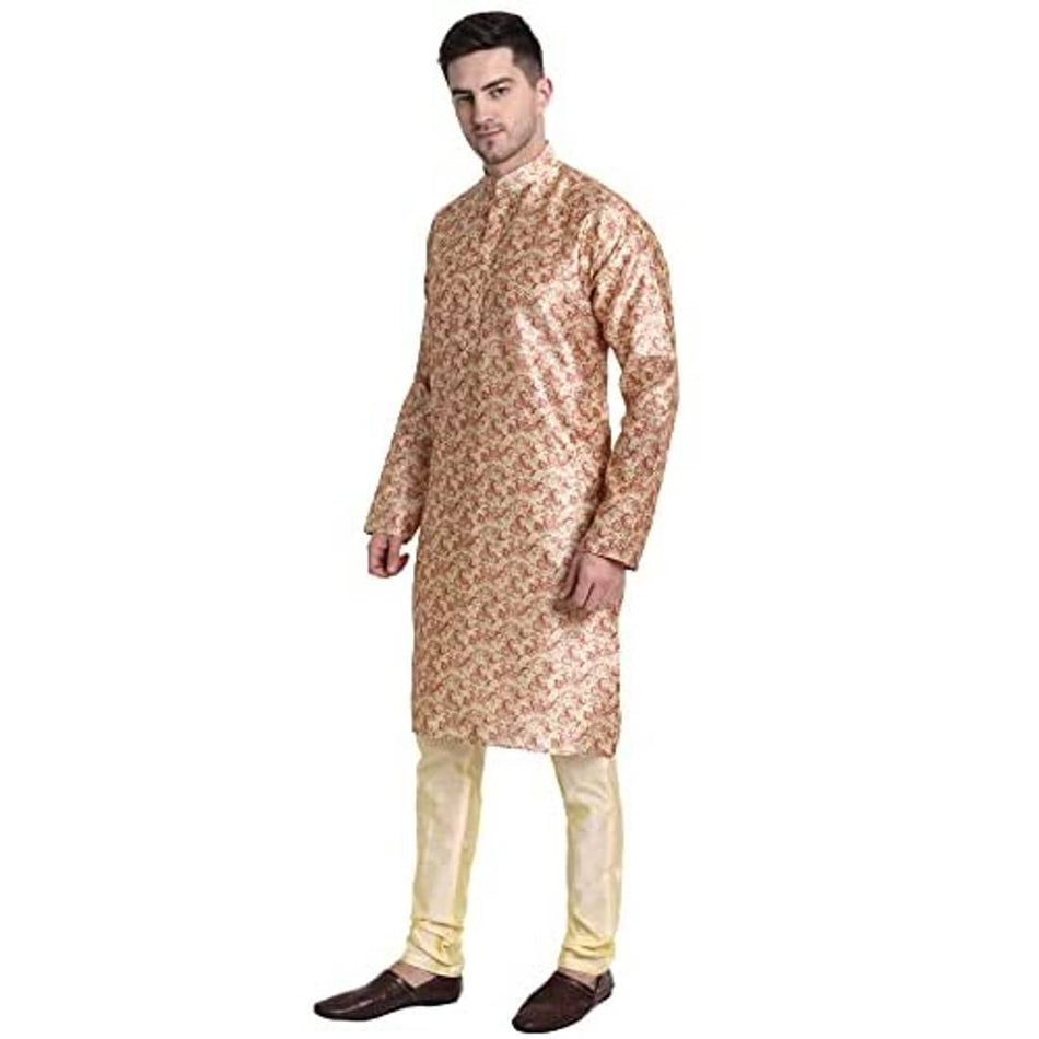 SKAVIJ Men's Art Silk Regular Kurta Pajama Indian Traditional Clothing