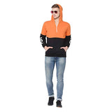 RIGO Orange Black Half & Half Printed Hooded with Zipper Full Sleeve Sweatshirt for Men