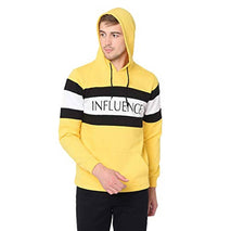 RIGO Yellow Black Cut & Sew Printed Hooded Full Sleeve Sweatshirt for Men