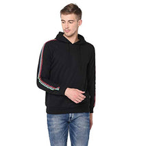 RIGO Black Striped Full Sleeve Solid Hooded Sweatshirt for Men