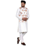 Jompers Men Silk-Blend Kurta Pyjama Set with Printed Nehru Jecket