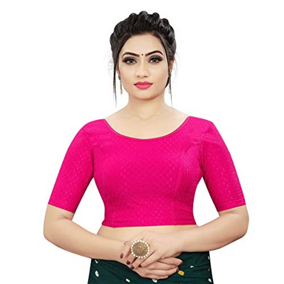 HIMALAY Women's Black Poly Cotton Round Neck Half Sleeve Solid Ready to Wear #Blouse for Saree