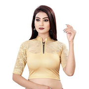 HIMALAY Women's High Neck Embriodered Gold Color Half Sleeve Fully Stitched Ready to Wear Saree Blouse.