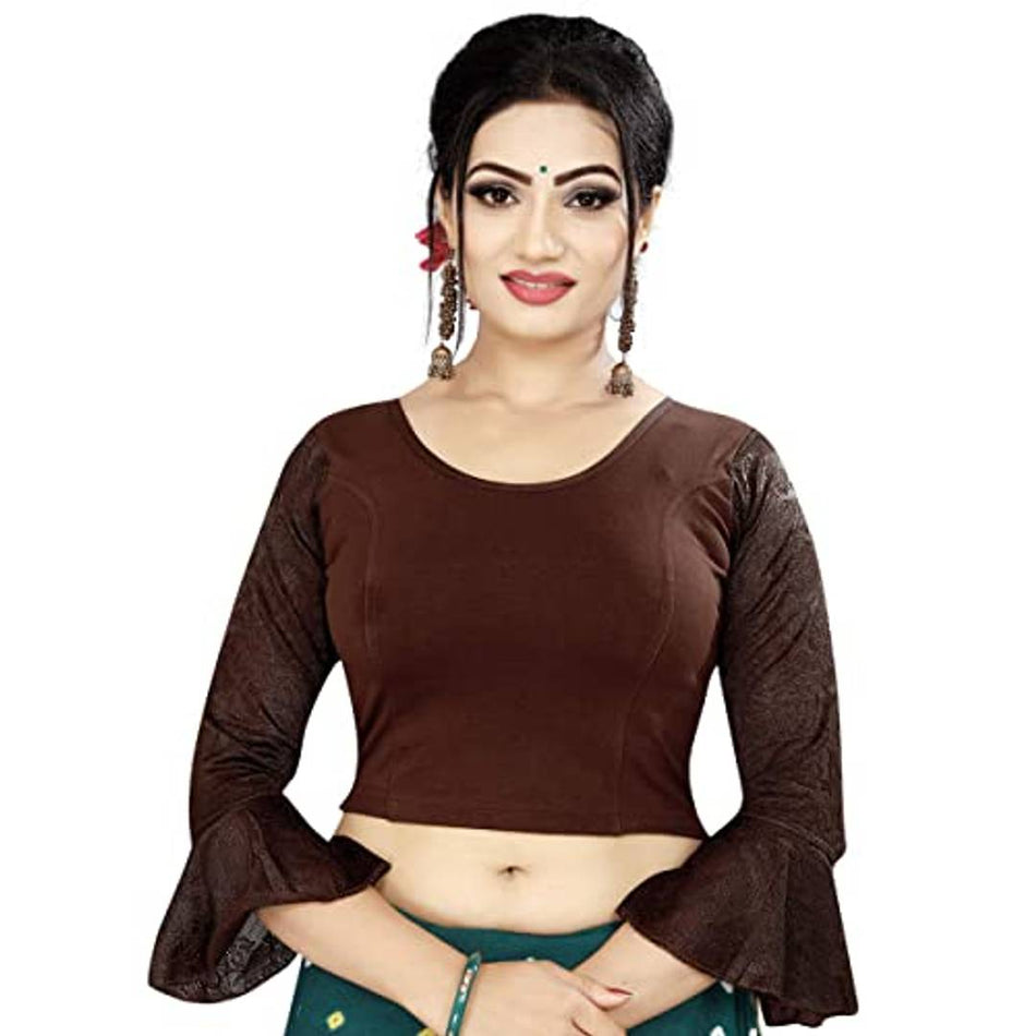 HIMALAY Women's Round Neck Printed Black Color Half Sleeve Fully Stitched Ready to Wear Saree Blouse.
