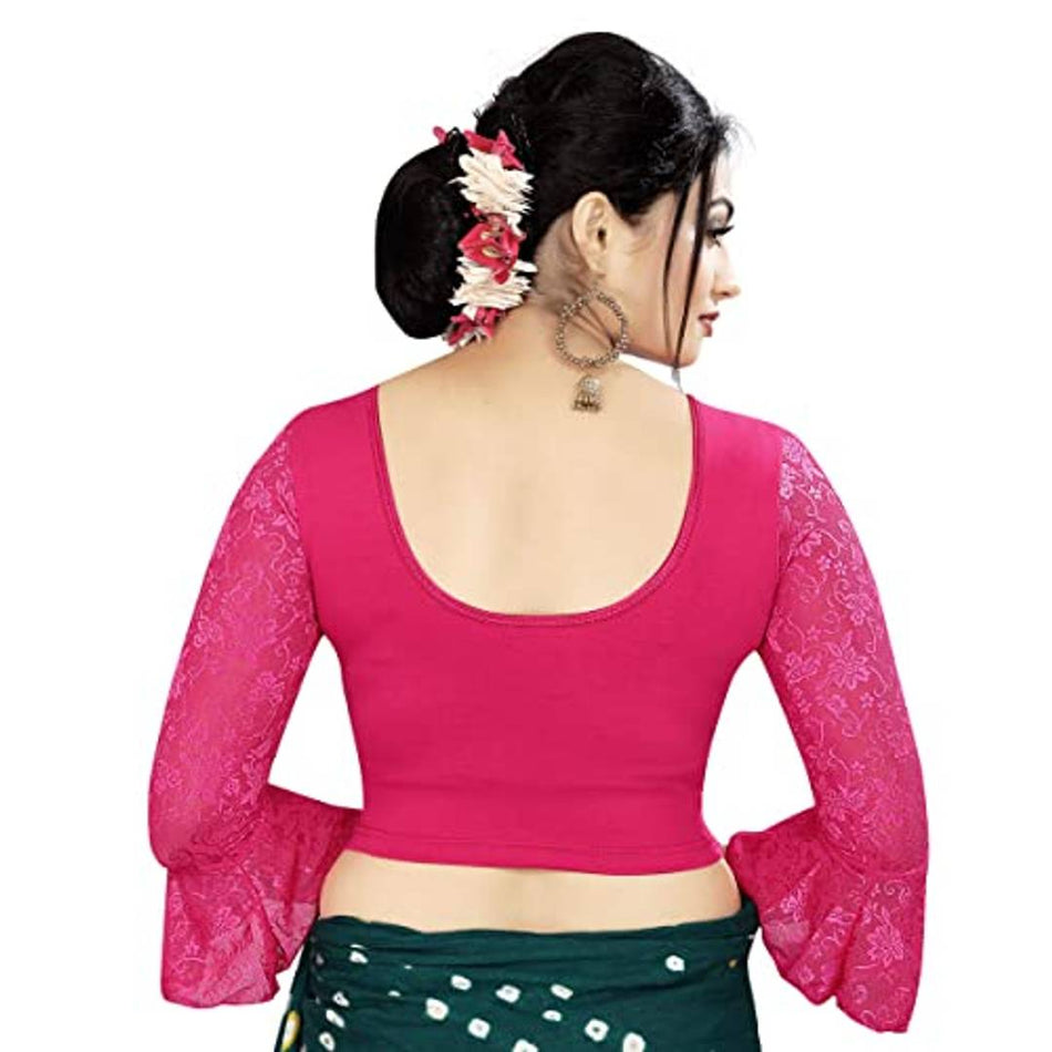 HIMALAY Women's Round Neck Printed Black Color Half Sleeve Fully Stitched Ready to Wear Saree Blouse.