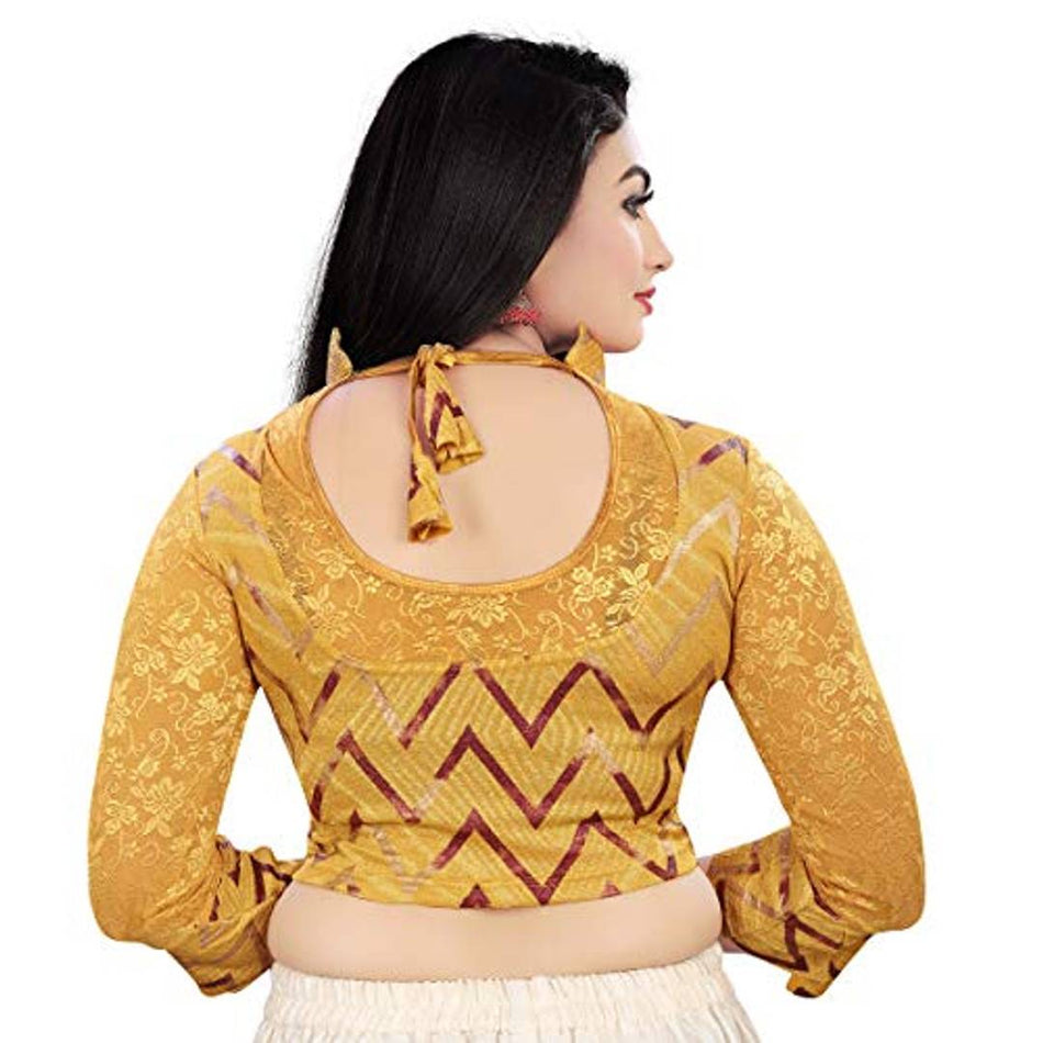 HIMALAY Women's Round Neck Printed Grey Color 3/4 Sleeve Fully Stitched Ready to Wear Saree Blouse.