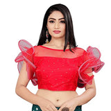 ALOFF EXPORTS Women's V Neck Georgette Padded Sleevless Blouse (Red)