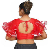 YAZU LIFESTYLE Women's Art Silk Ruffle Sleeve Readymade Blouse (SVFH-43_Red_Free Size)