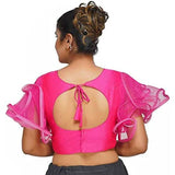 YAZU LIFESTYLE Women's Art Silk Ruffle Sleeve Readymade Blouse (SVFH-43_Pink_Free Size)