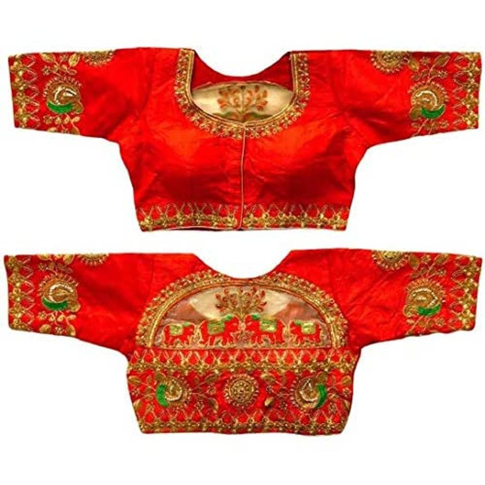 YAZU LIFESTYLE Women Silk Half Sleeve Choli (JKDJW-94_Red_38)