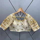 YAZU LIFESTYLE Women's u Neck Readymade Stitched Saree Blouse (Free Size) (White)