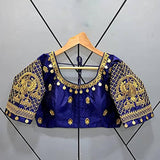 YAZU LIFESTYLE Women's u Neck Readymade Stitched Saree Blouse (Free Size) (Navy Blue)
