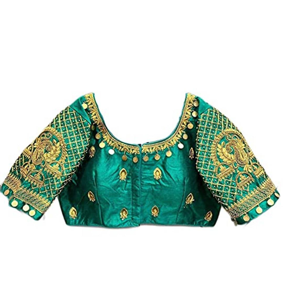 YAZU LIFESTYLE Women's u Neck Readymade Stitched Saree Blouse (Free Size) (Turquoise)
