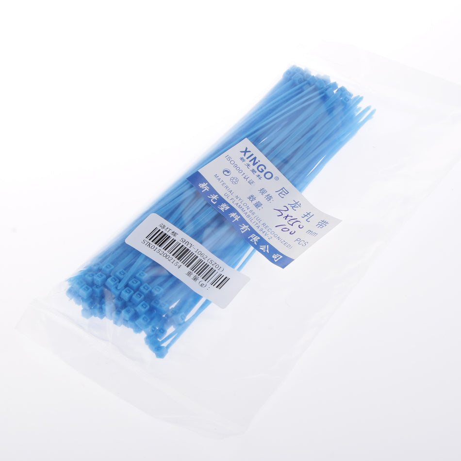 100pcs 1.9x150mm Nylon Wrap Cable Loop Ties Fasten Wire Self-Locking-Blue