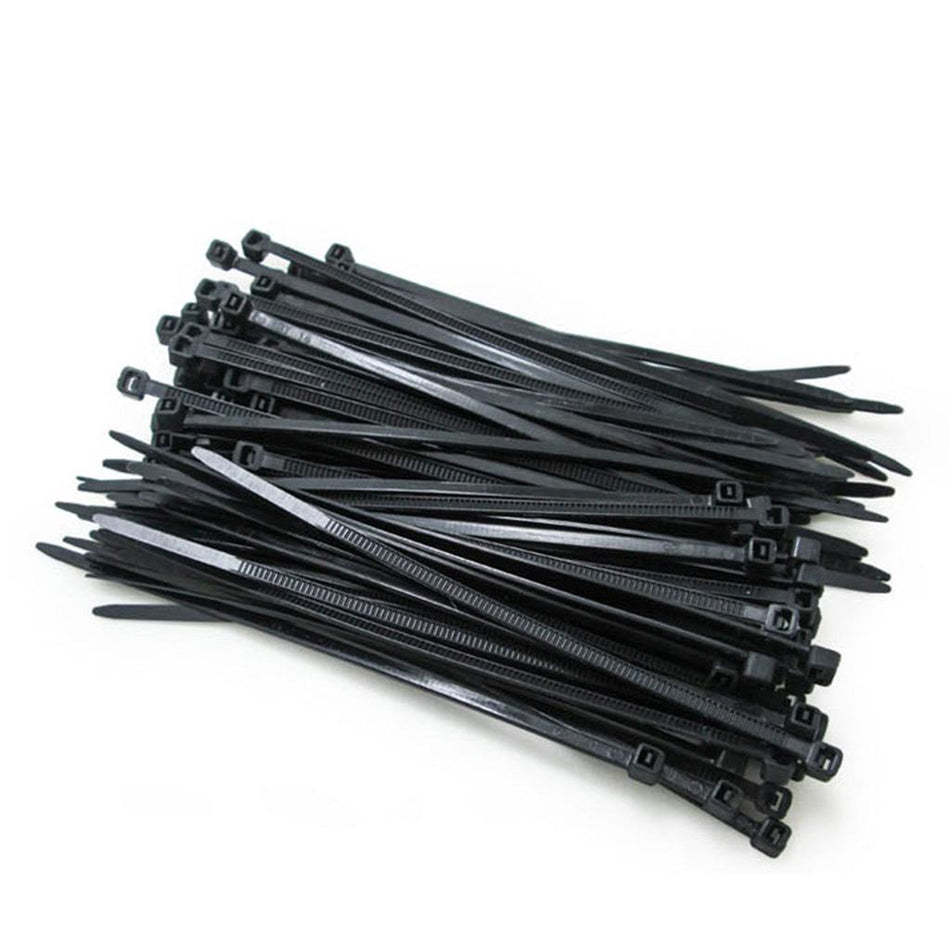 100pcs Self-locking Nylon Cable Tie Plastic Cord Zip Wire Kit 3x200mm Black