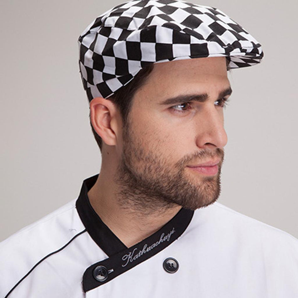 Men Women Fashionable Chef Hats Restaurant Work Wear Cafe Bar Coffee Shop Waiter Waitress Beret Cap Black White Check