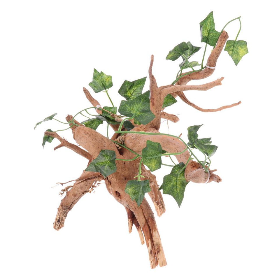 Trendy Retail Natural Rhododendron Wood Root with Artificial Vine Leaf- Creates Natural-looking Habitat for Reptile and Amphibian-Décor & Climbing Toy for Chameleons, Frogs, Geckos, Lizards