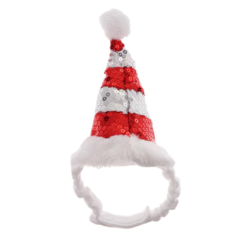 Trendy Retail Adjustable Pet Dog Puppy Cat Shiny Red White Striped Christmas Santa Hat for Pets Winter Party Clothes Xmas Costume Dress Up Size S