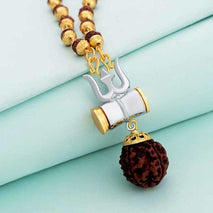 Luxurious Mens Gold Plated Rudraksha Mala With Pendant