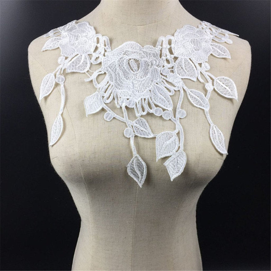 Trendy Retail Vintage Flower Lace Applique Neck Collar Fabric Sewing Craft Trims DIY White