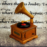 Retro Wooden Wind Up Key Play Song Gramophone Musical Box Crafts Musical Gifts Party Favors