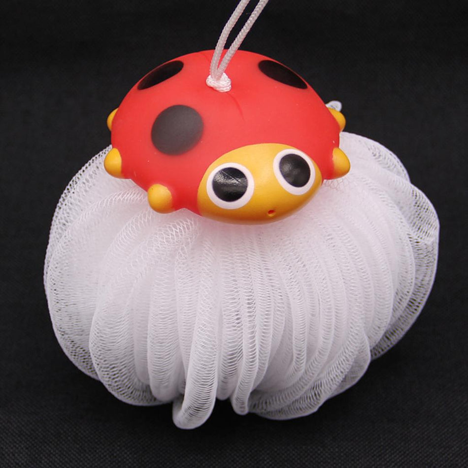 Children Bath Shower Sponge Puff Pouf Cartoon Design Scrubber Balls Ladybug