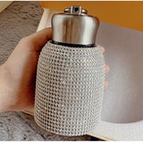 Stainless steel diamond-encrusted pot belly vacuum flask