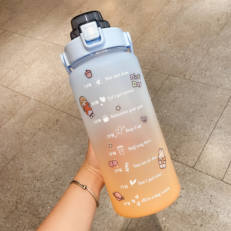 Stickers Water Bottle With Straw 2000ml Cute Portable Scale Bottle