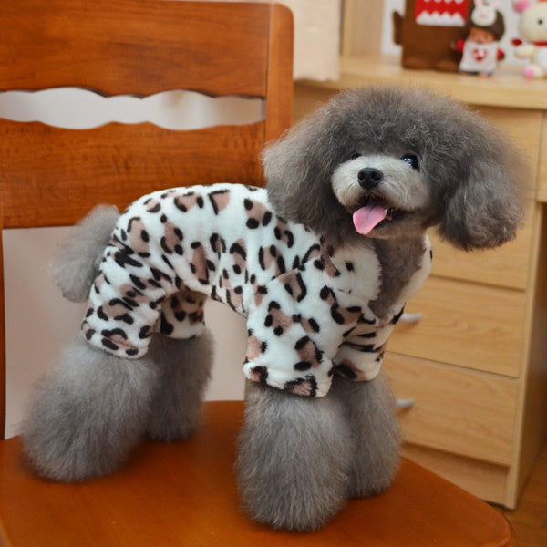 Trendy Retail Soft Comfortable White with Chocolate Leopard Design Hooded Jumpsuit for Pet Dog Clothing Supplies -XXL