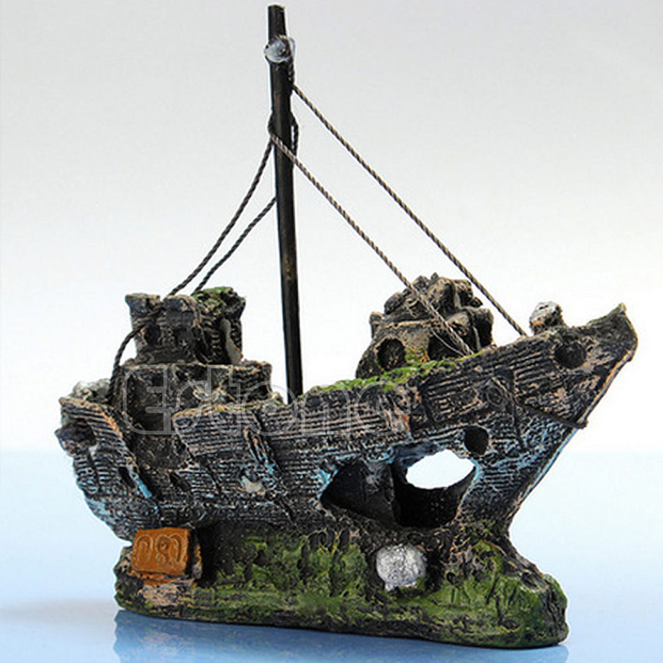 Trendy Retail Aquarium Ornament Wreck Sailing Boat Sunk Ship Destroyer Fish Tank Cave DIY